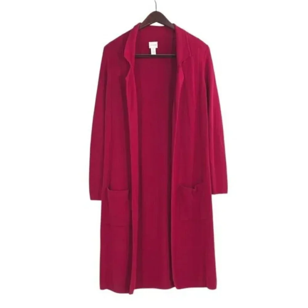NWOT Chico's Women's Chunky Collared Red Duster Cardigan L